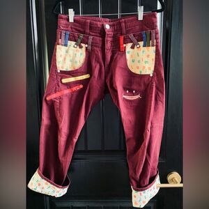 RHP POP ART! UP!SMILE Double Waist Unique Smiley Pants Jeans | Medium